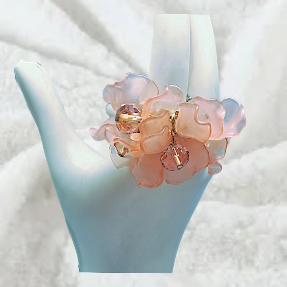 Handmade Slip-on Huge Heirloom Rose Color Statement Flower Ring